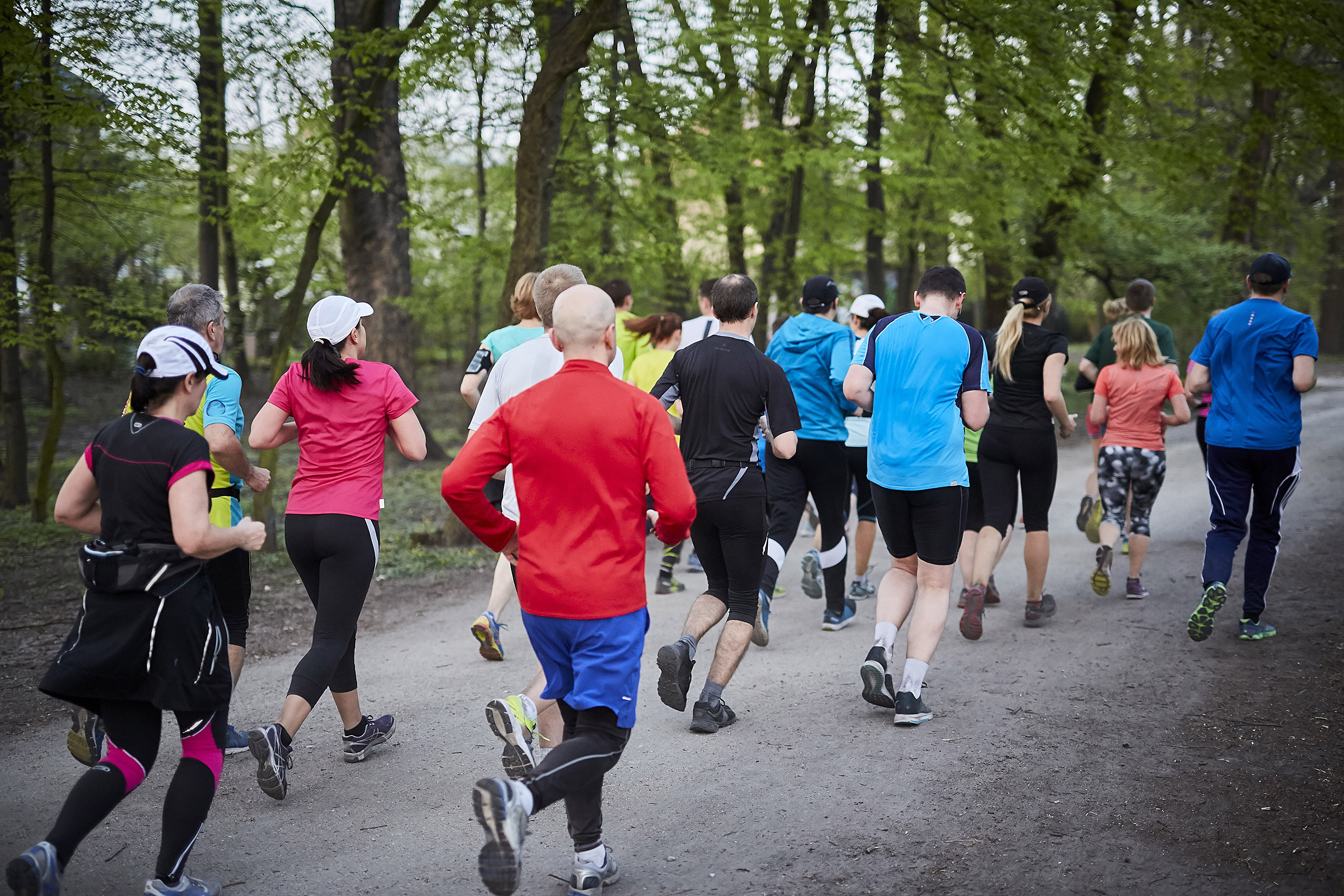 Young runners in the spring park