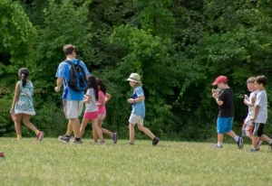 Group of kids walking at YMCA Camp Boroughs