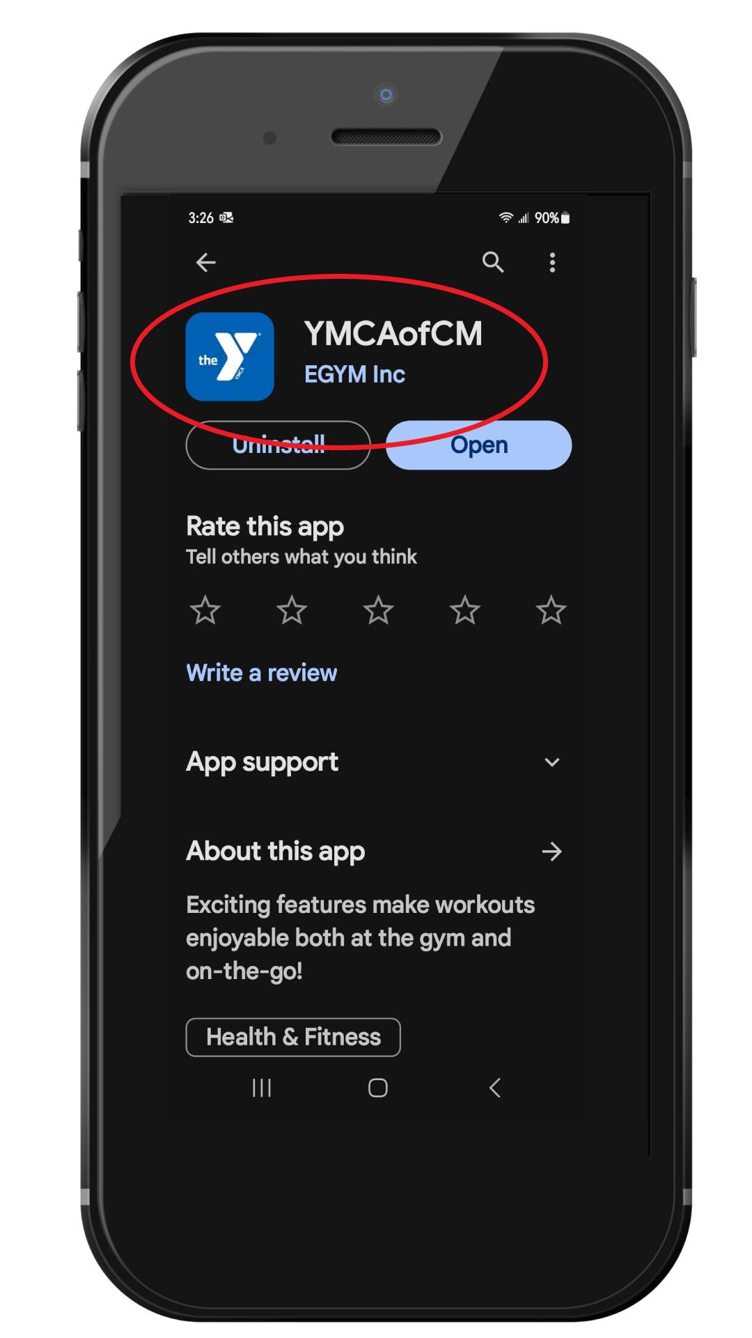 YMCA of Central Massachusetts App on cell phone